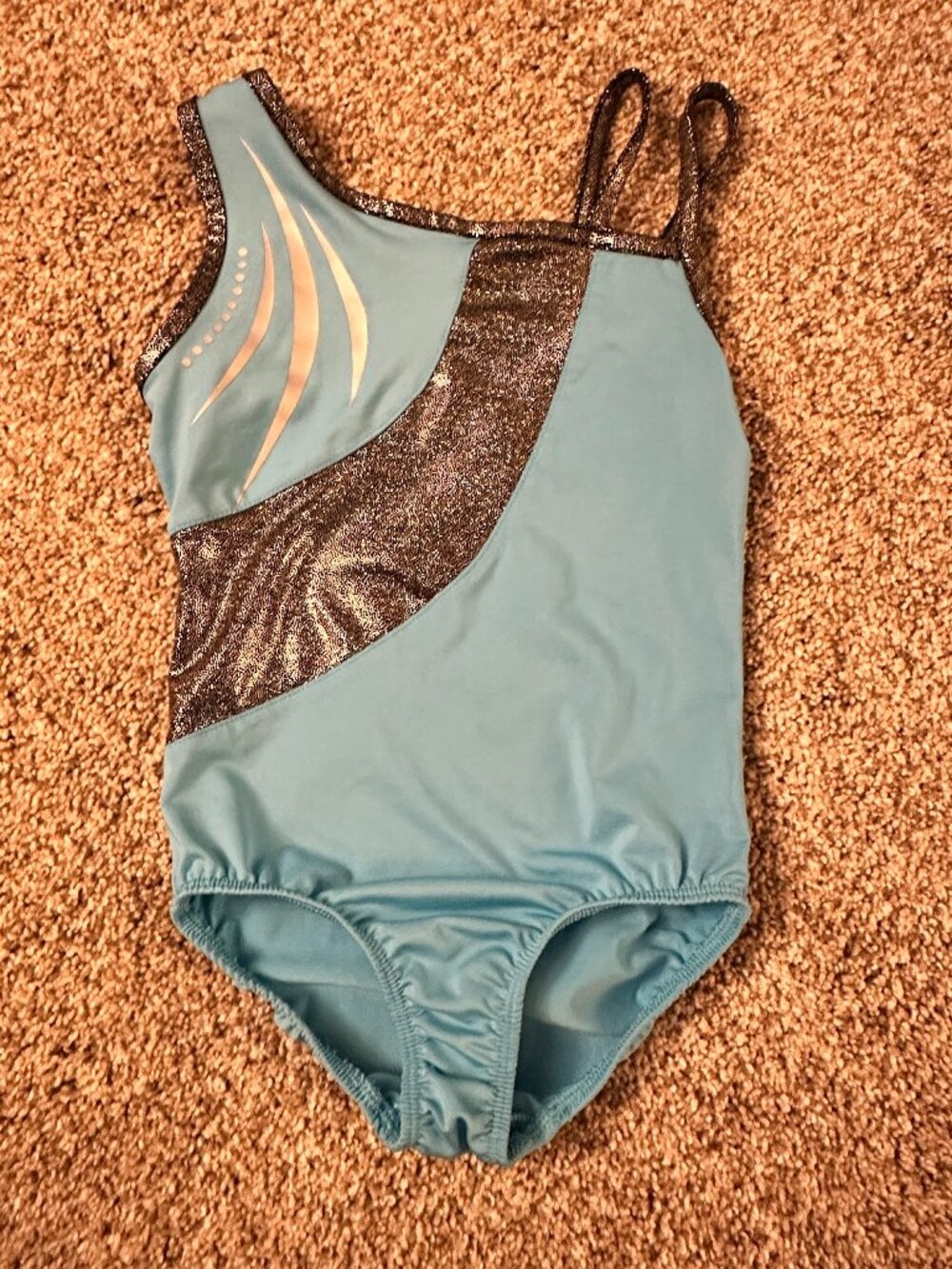 Danskin Now Dance Gymnastic Leotard Size XS 4/5 light blue/grey shimmer